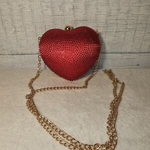Nina Red Rhinestone Crystal Heart Clutch Bag Purse